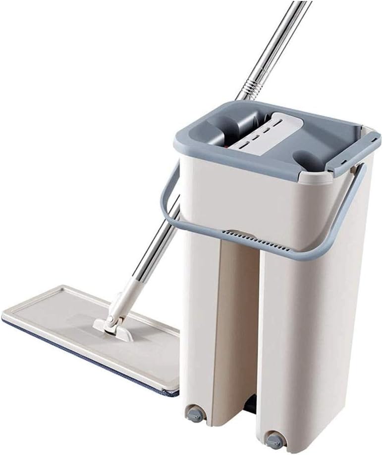 Flat Squeeze Mop and Bucket Set with Microfiber Pads for Kitchen, Bathroom, for Hardwood Floor, Tile, Dust