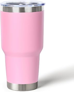 Muka 30 Oz. Stainless Steel Tumbler, Durable Powder Coated Insulated Travel Cup-Pink