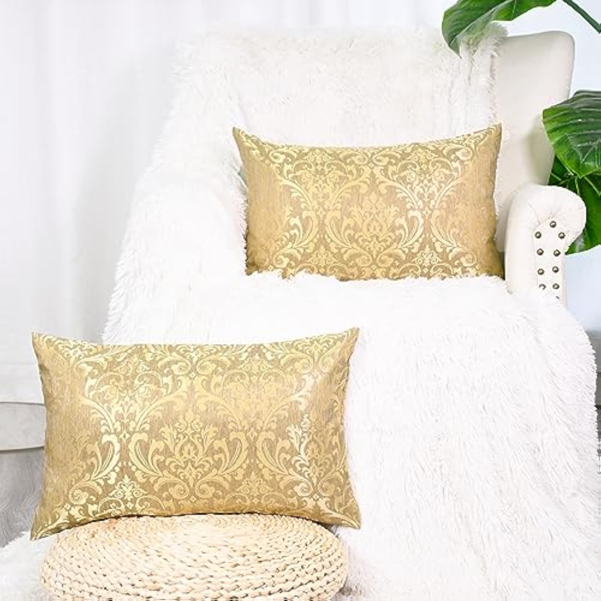 Decorative Couch Throw Pillow Covers, Gold Accent