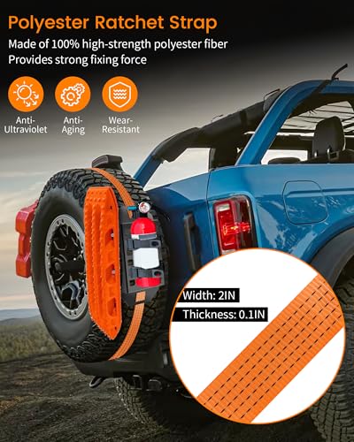 Image of 2 Pcs Lockable Universal Quick Release Spare Tire Mount with Ratchet Strap, Molle Panel Tire Mount with Oil Drum Lock and Vehicle Tow Plate Mount, Steel, Fit for 30 inch - 40 inch Diameter Tires | Molle Panel Tire Mount with Oil Drum Lock and Vehicle Tow Plate Mount, Steel, Fit for 30 inch - 40 inch Diameter Tires