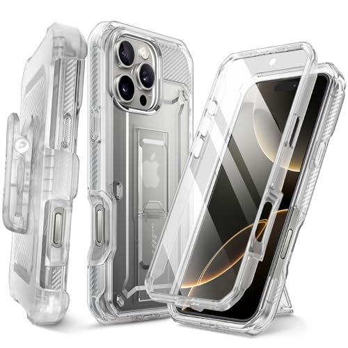 Image of SUPCASE for iPhone 16 Pro Case with Screen Protector & Kickstand, Clear | Detachable Belt Clip, Military-Grade Protection, Full Body Heavy Duty Phone Case for iPhone 16 Pro 6.3'', Unicorn Beetle Pro