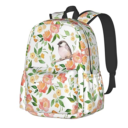 Sac à dos ordinateur portable à motif fleurs et oiseaux grand format noir
