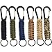 Morange Qtopun Paracord Keychain Carabiner, Set of 6 Outdoor Activity Survival Kit Braided Lanyard Utility Ring Hook for Keys Knife Flashlight (Keychain)