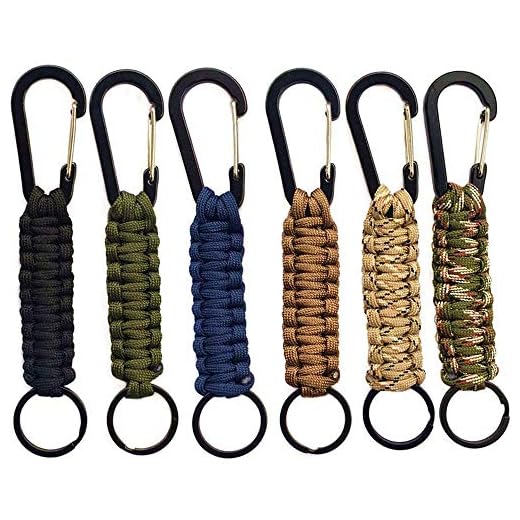Paracorde Porte-clés mousqueton, Lot de 6 d'activité en extérieur kit de survie tressé Cordon Utility Bague Crochet pour les clés couteau de poche