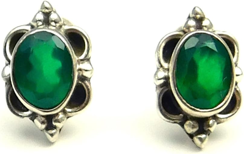 Goyal Exports Green Onyx Gemstone 925 Sterling Silver Drop Dangle Earring Jewlery SEG39A