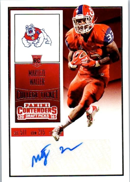 Marteze Waller Autographed Rookie Card College Ticket Special Insert Collectible Football Card - 2016 Panini Contenders Draft Pick Football Card #341 (Bulldogs)