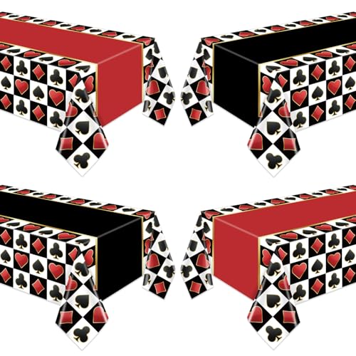 4 pièces de nappes de casino, couvertures de table de poker rouges et noires, nappe pour table de jeu de cartes pour décorations de fête à thème casino, articles de...