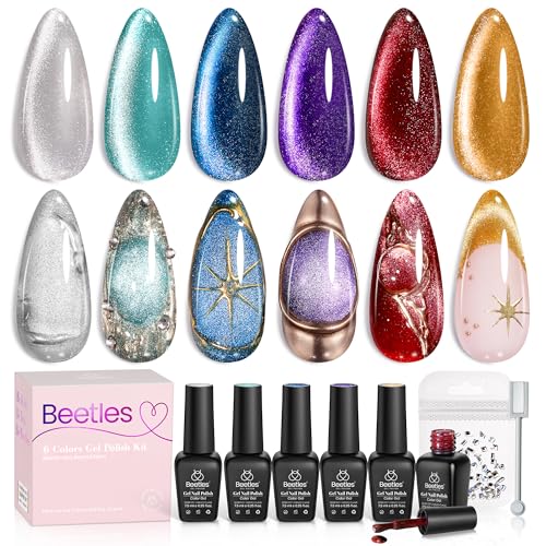 Beetles Cat Eye Gel Nail Polish Set - 6 Colors Glitter Gel