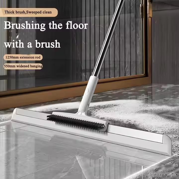 Image of Heavy Duty Floor Wiper with Brush | 2-in-1 Floor & Tile Cleaning Tool | Strong Steel Handle, Sturdy Brush & Wide Rubber Wiper for Home, Bathroom & Outdoor Use (HEVY Wiper)