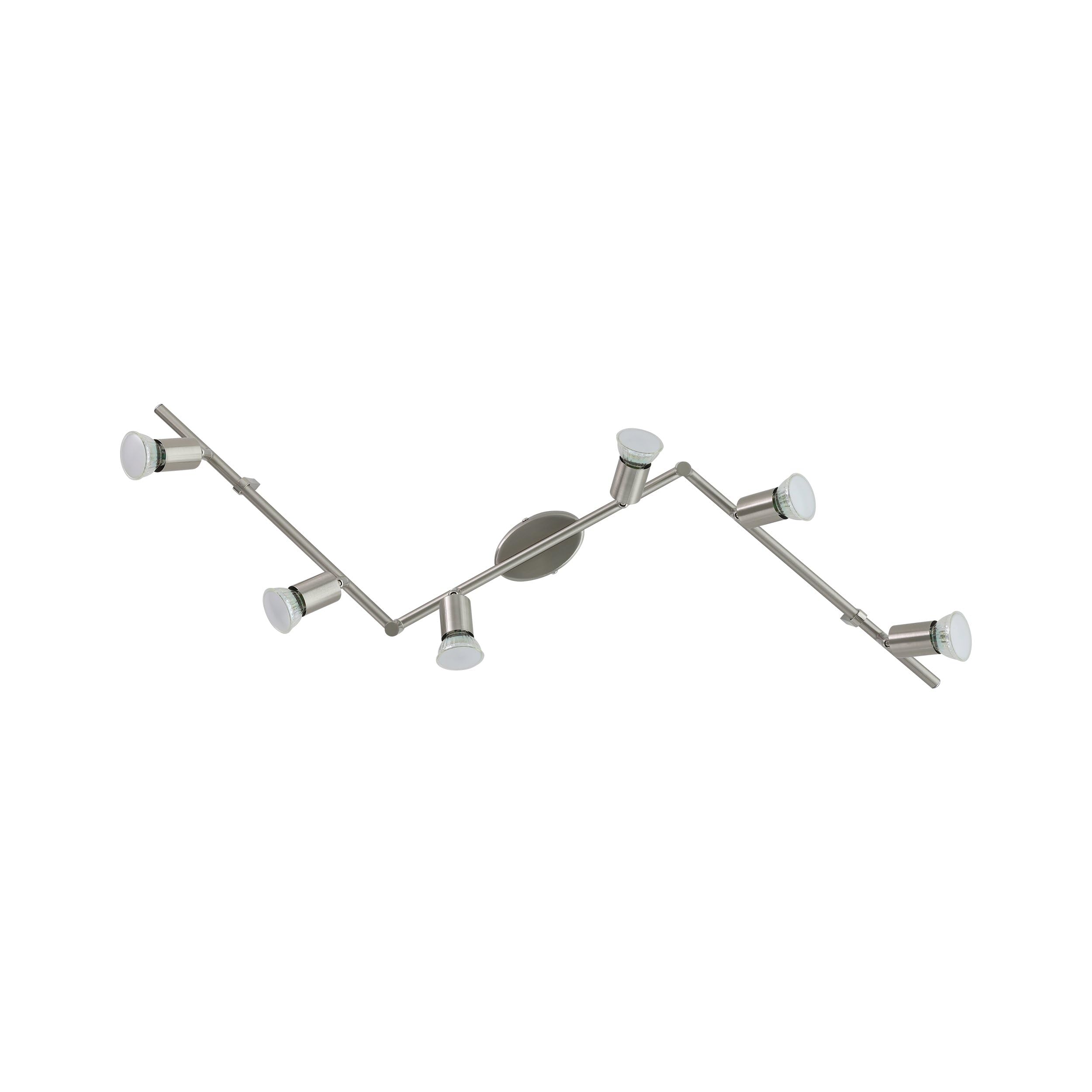 Eglo Lámpara de techo LED Buzz-LED, lámpara de techo con 6 focos, proyector de techo de metal en níquel mate, lámpara para salón, cocina, focos con bombillas GU10, luz cálida, L 105 cm