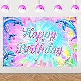 JOYMEMO Dolphin Happy Birthday Backdrop Decorations, 5 x 3 ft Ocean Animal Dolphin Theme Background Party Supplies for Birthday Party, Wonderland Marine Photo Props