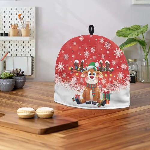 Image of Christmas Reindeer Tea Cosy Tea Pots Cover Breakfast Teapots Kitchen Tea Pots Dust Lid Insulated Cotton Warmer Tea Cozies Kettle Cover Drawstring Kettle Covers