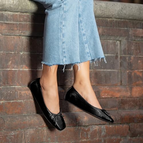Women Square Toe Flats Shoes with Bows Slip On Ballet Flats Hidden Wedge Heel Dress Shoes Matte Patent Metallic Flat Shoes Arch Support Bow-Knot Office Ladies Work Flats Club Driver 4-11 M US4
