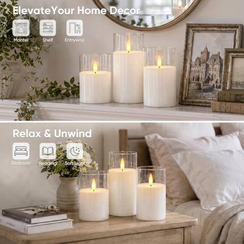 Image of Homemory Rechargeable Pure White Flameless Candles with Remote Timer, 3 Pack