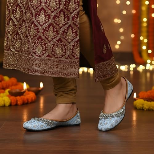 Image of DFR Women Rajasthani Embroidered with Payal Punjabi Mojari Juti Shoe