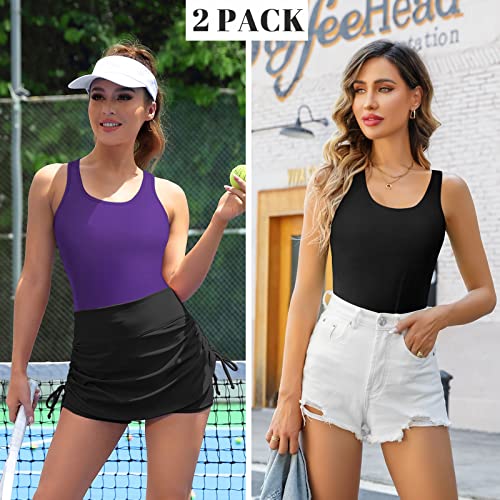 Image of V FOR CITY Womens Unpadded Shelf Bra Tank Tops Racerback Workout Camis Yoga Shirt Cotton Undershirt 2 Pack