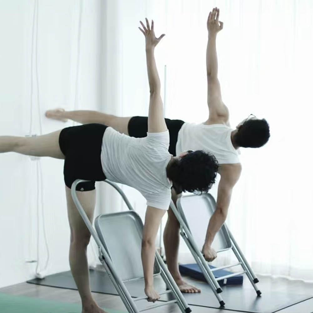 Pieghevole Sedia Equilibrata da Yoga,Poltrona Ausiliaria Multifunzione Iyengar Yoga,Pilates Sedia,Pieghevole ausiliaria Yoga,Strumento di Allenamento per Forza,Silver white-82cm×43cm