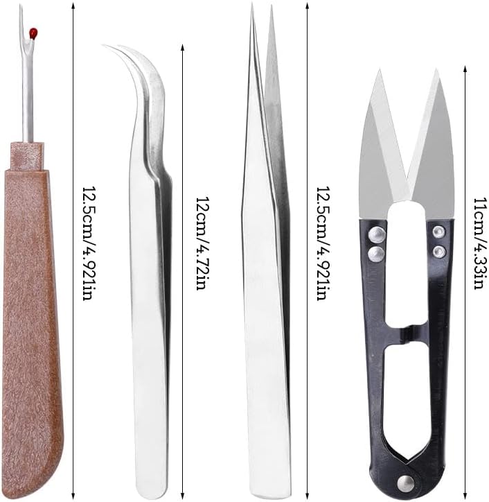 LMDZ 4pcs Seam Ripper Stitch Unpicker with Wood Handle Black Plain Yarn Scissors Two Styles Tweezers Sewing Accessories Tools - (Color: Light Grey)