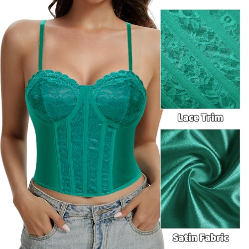 Image of Lace Corset Tops for Women Sexy Going Out Bustier Top Sleeveless Adjustable Straps Crop Tops with Back Hooks