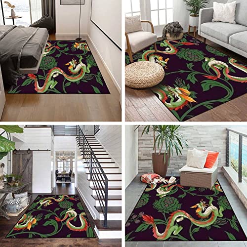 Lgcznwdfhtz 6X9 Rug Seamless Dragons Flowers Oriental Trendy Print Carpet Soft Washable Kids Nursery Cool Throw Area Rugs For Living Room Bedroom Kitchen Entryway Floor Mat #TOP2