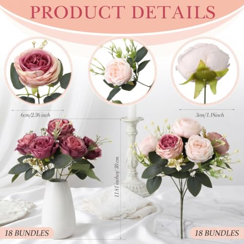 Geosar Artificial Peonies Flowers Fake Silk Peony Bouquet Faux Peonies Flowers Bulk for Decoration Vase Floral Arrangements Wedding Party Table(Dusty Pink,Dusty Rose,36 Bundles) by Geosar - Used condition - Image 2