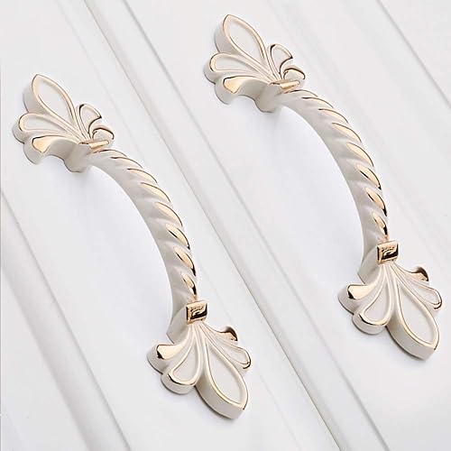 Miniatura 10 de MOOD.SC Chic Shabby Lvory - Paquete de 10 pomos de flor de lis, color blanco, tiradores de cajón, manijas de armario, armario de cocina (10