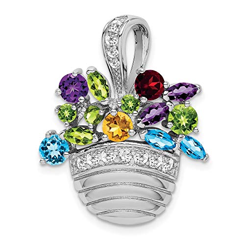 925 Sterling Silver Multi Color Gemstone Basket Pendant Charm Necklace/Pin Necklace Flower Gardening Floral Fine Jewelry For Women Gifts For Her