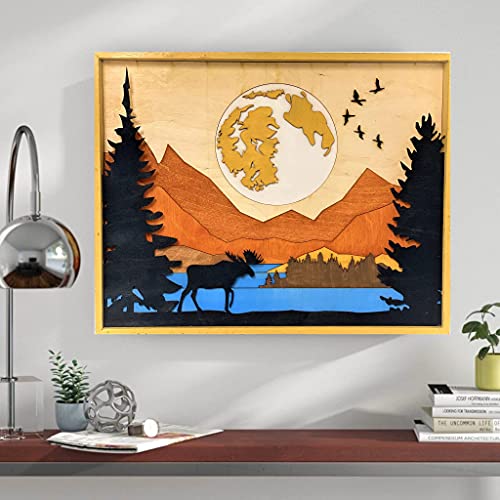 Improvinglife Wall Art Décor Moose In The Forest Ladscape Wood Sculpture 3D Effect #TOP13