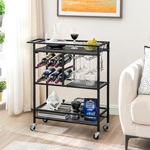 Barcartforhome3tierservingcartwithwheelsandhandlebeveragecartwithwinerackandglassholdersrollingwinecartforkitchendiningroomcharcoalgrayandblackrcht6101  Urban Country Home Decor Bar cart for home 3 tier serving cart with wheels and handle beverage cart with wine rack and glass holders rolling wine cart for kitchen dining room charcoal gray and black rcht6101  urban country home decor