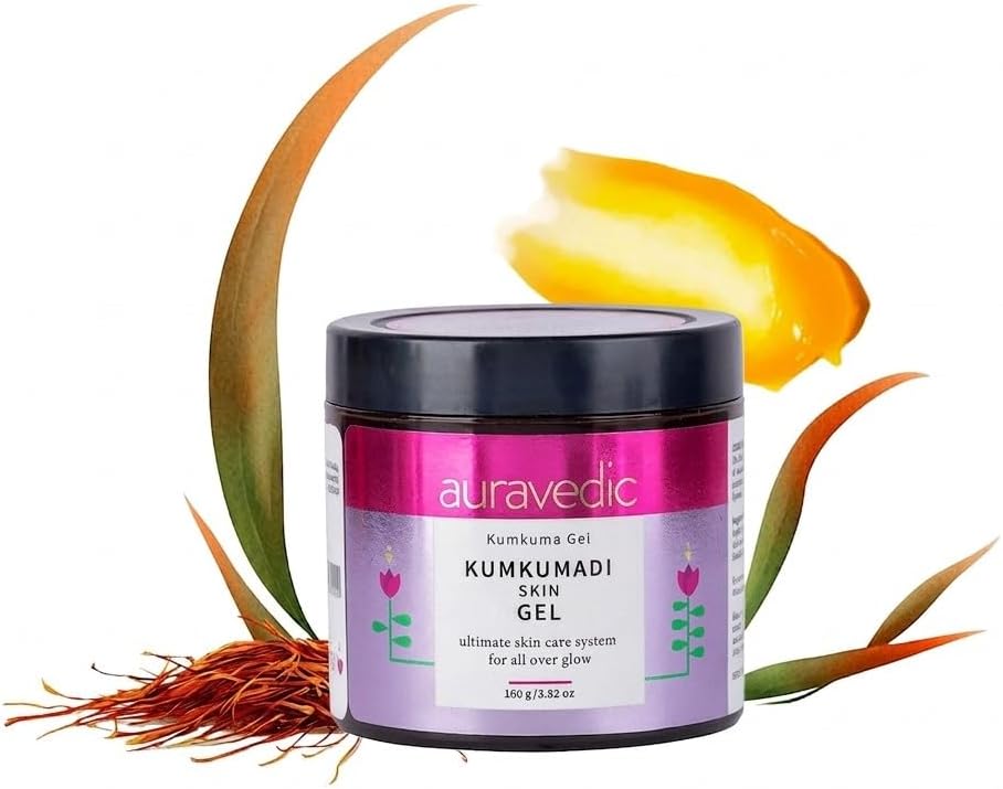Auravedic Kumkumadi Face Brightening Gel | Glowing Skin Moisturiser with Saffron | Hydrating Facial Gel for Dull, Uneven & Tired Looking Skin | Daily Skincare | Lightweight & Non Greasy | 100g