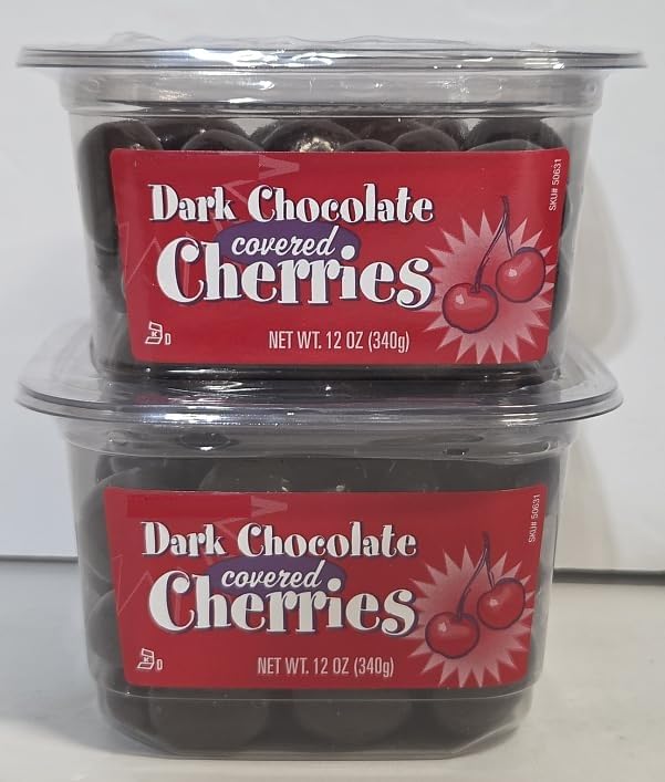 Trader Joe TJ Dark Chocolate covered Cherries 12oz 340g (Two Tubs)