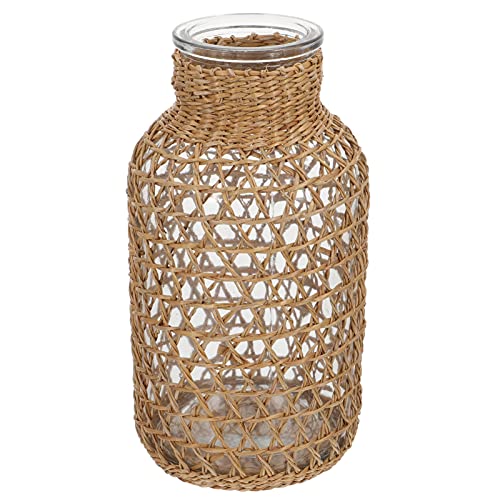 Vaso de flores de vime cestas de flores de vidro rústico vaso de ...