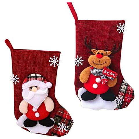 Christmas Stockings ,Large Xmas Stockings Snowman Reindeer Stocking Christmas Decorations with 3D Design Snowflake Personalised Sock Candy Gift Bag for Holiday Party Xmas Tree Decoration 2 PCS Cover
