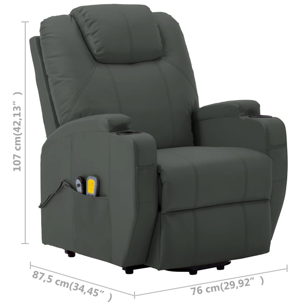 Sillón de masaje con ayuda para levantarse, antracita piel sintética