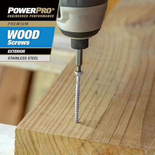Image of Power Pro 48619 Wood Screws, #8 x 1-1 /4 inch, Premium Stainless Marine Screws, Rust Resistant, Stainless Steel, 1lb Box, 242 pcs