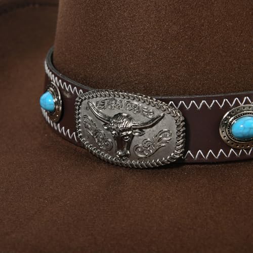 Image of Wide Brim Cowgirl Hat Men Large Wide Brim Cowboy Hats for Women with Buckle Belt Classic Cowboy Outfits
