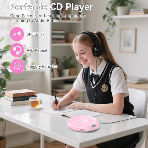 Image of Portable CD Player for Car: Kegaudio with Earphones Anti-Skip LCD Display Personal Disman Disc Player for Car & Sports Supports MP3 WMA PROG & Memory Function