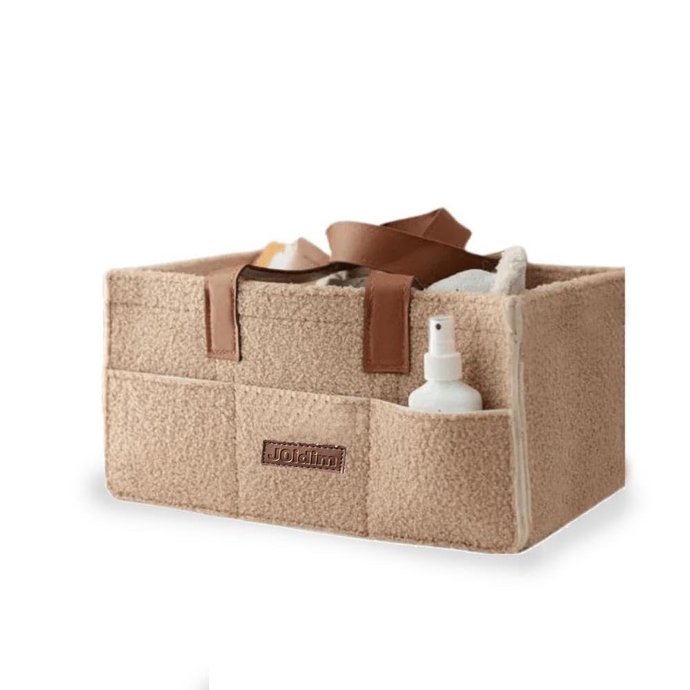 Panier à couches bébé en feutre boho – Grand organisateur portable pour nursery, maternité et voyages – Poches latérales et rangements pratiques (Beige)