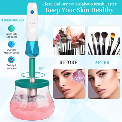 Electric Makeup Brush Cleaner Dryer, Super-Fast Automatic Brush Cleaner Spinner Makeup Brush Tools with 14 Size Rubber Collars, Wash and Dry in Seconds Fits Any Brush