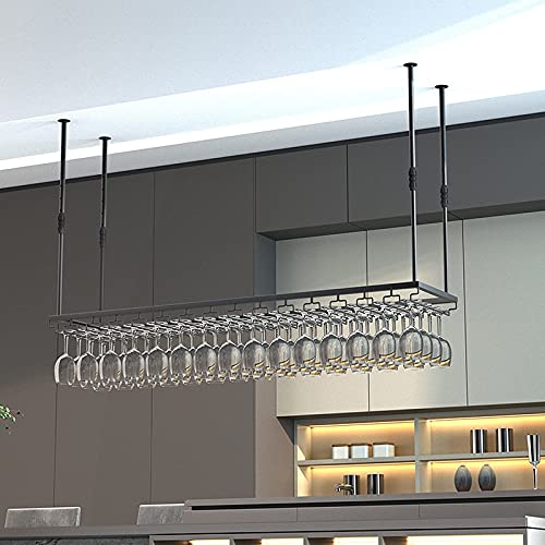 Étagère De Plafond Support De Verre À Vin De Barre De Plafond Réglable, Casier À Vin Suspendu Industriel pour L'affichage, Le Stockage Et La Décoration, pour Cuisine/Salon/Bar/120 * 35CmHeavy Dut