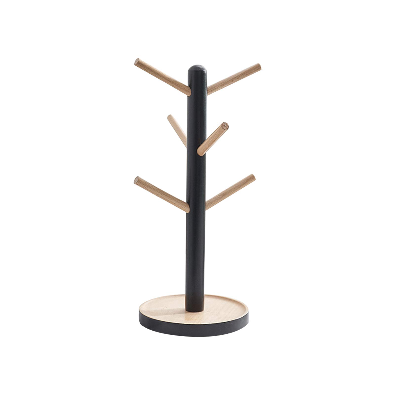 Removable Wooden Mug Rack Tree, Mug Holder Coffee Tea Cup Storage Display Stand, Coffee Bar Accessories with 6 Hooks (Black)