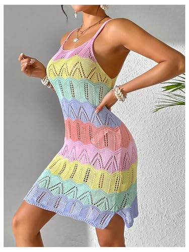 Milumia Women's Colorblock Crochet Cover Up Sleeveless Hollow Out Beach Dress4
