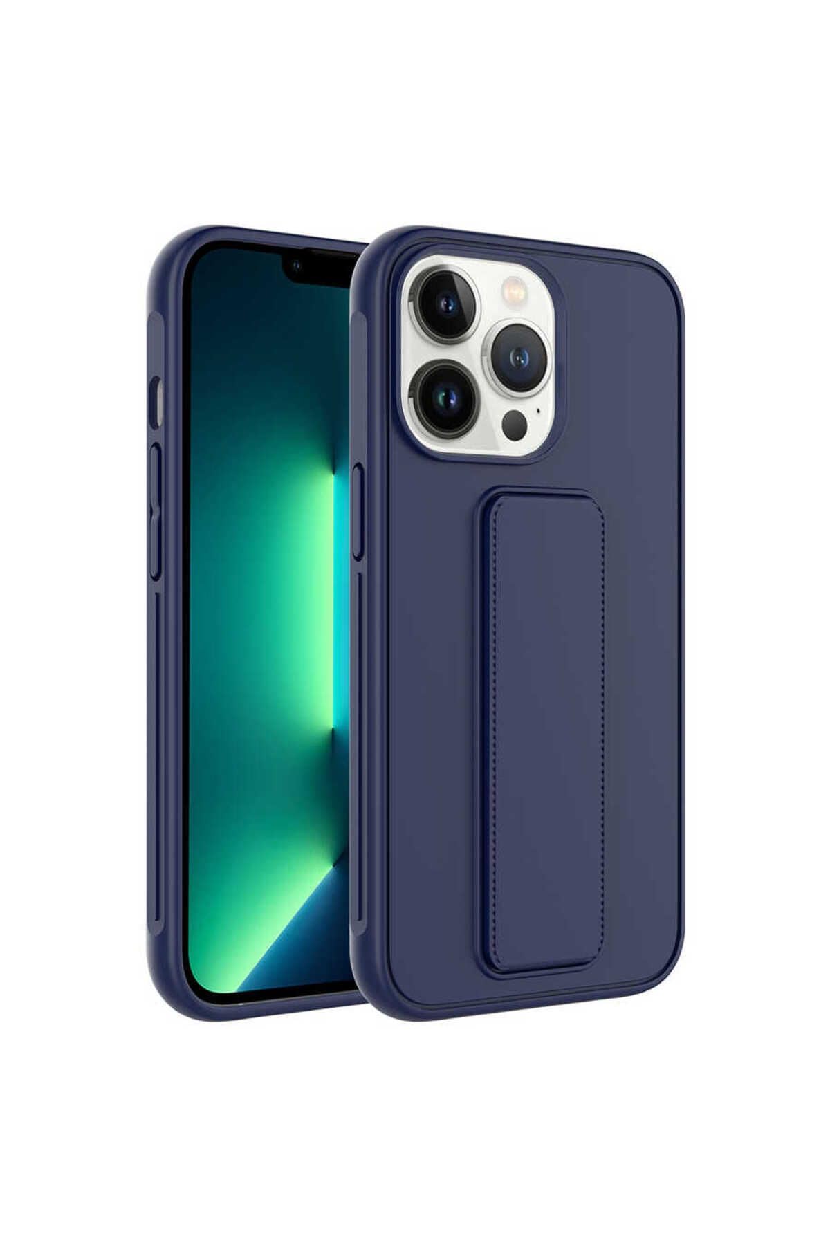 Zore Apple için uyumlu iPhone 14 Pro Kılıf Zore Qstand Kapak Lacivert