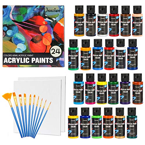 36 Pieces Acrylic paint set 24 Colors (60ml,2oz) Professional Painting Supplies Set, includes 24 Acrylic Paints, 10 Painting Brushes and 2pcs 8Γβ8 Canvas for Kids, Artists and Students (24 color) 36 Pieces Acrylic paint set 24 Colors (60ml,2oz) Professional Painting Supplies Set, includes 24 Acrylic Paints, 10 Painting Brushes and 2pcs 8"Γβ8" Canvas for Kids, Artists and Students (24 color)