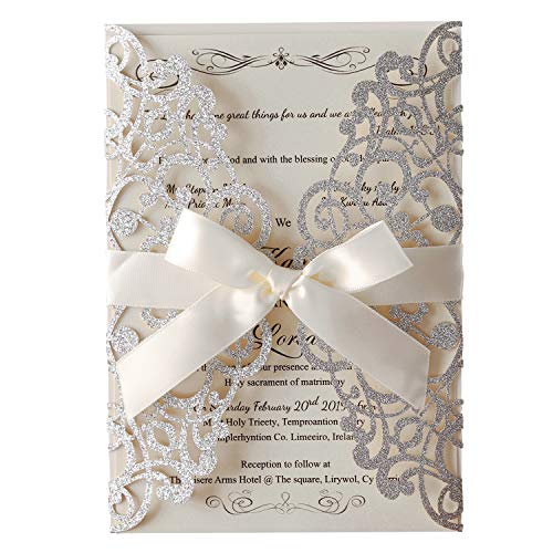 Invitaciones de boda cortadas con láser Hosmsua de encaje flora para bautizo