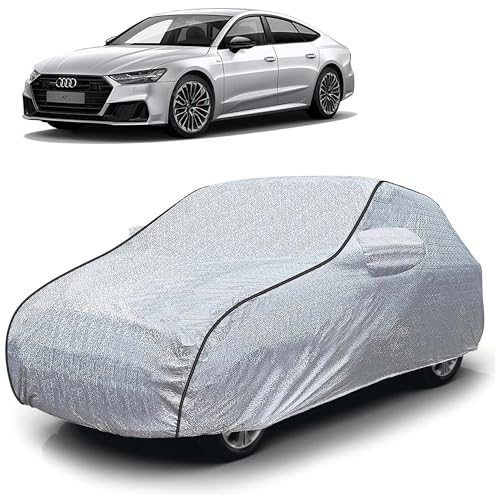 Image of Sulfar 100% Waterproof Car Body Cover Compatible with Mirror for Audi A7 (Triple Stitched, Full Bottom Elastic, Magic Silver with Black Piping)
