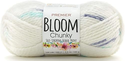 Miniatura 2 de Premier Yarns Bloom Chunky - 3.5 oz - Peso voluminoso #5 - Paquete de 3 paquetes con marcadores de puntada Bella's Crafts (Sea Holly)