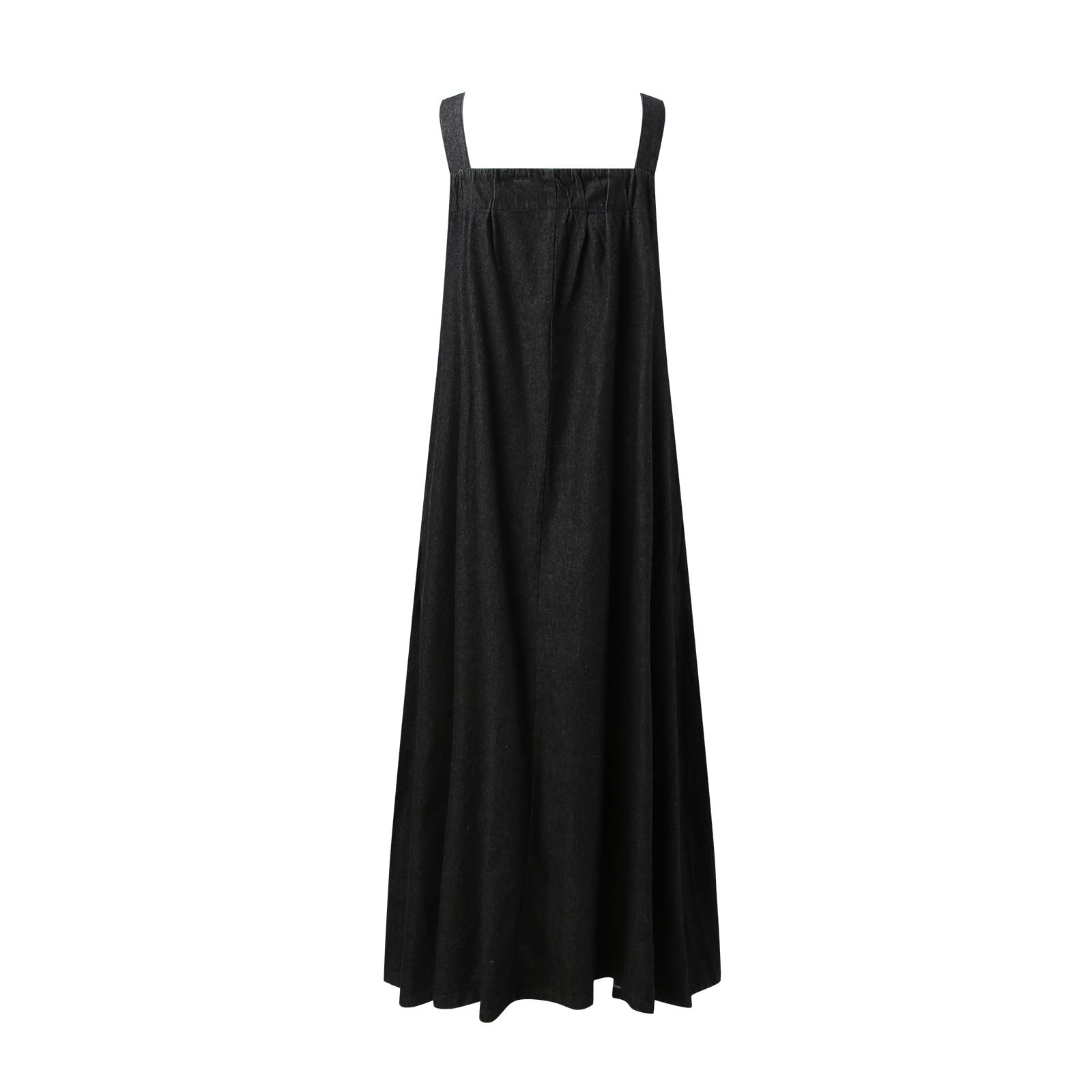 Robe en Jeans Jupe Salopette Femme Grande Taille Maxi Robe Été Vintage Robe en Denim Chic et Élegant Jarretelles Jupe Longue Robe avec Boutons Salopette Longue à Bretelle sans Manche