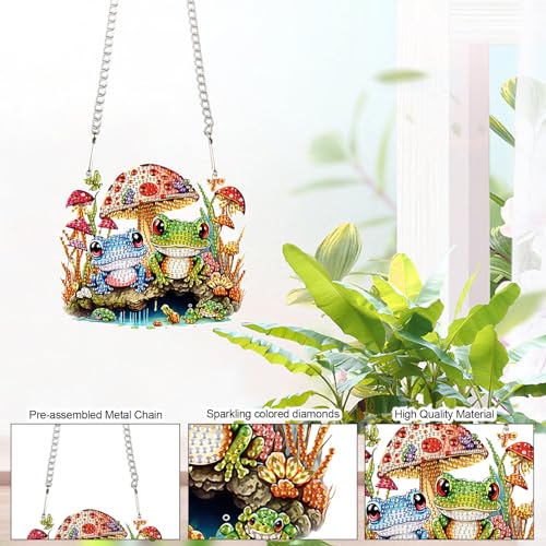 Image of AiYuanzsh DIY 5D Mushroom Frogs Diamond Painting Kits Hanging Sign Wall Art Sign Diamond Art Window Hanging Ornament Window Pendants Home Garden Wall Door Hanging Diamond Painting Kits