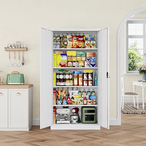 Image of Letaya Metal Garage Storage Cabinets with Lock Door and Adjustable Shelves, Steel Tool Cabinets for Home,Office,Warehouse Organisieren (White, 72 inch H)